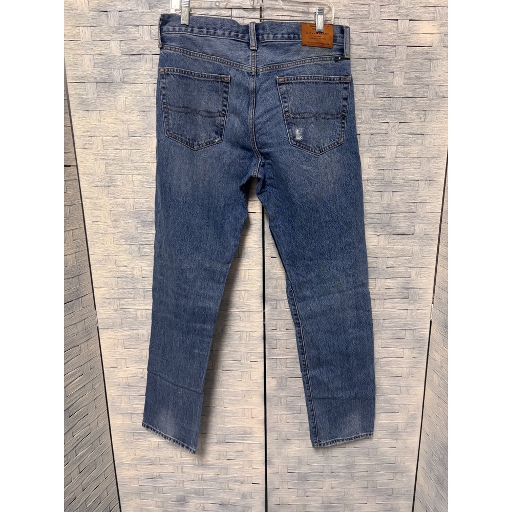 Lucky Brand Mens 33/32 121 Slim Jeans Blue Distressed Ripped Rugged Grunge - Picture 2 of 7